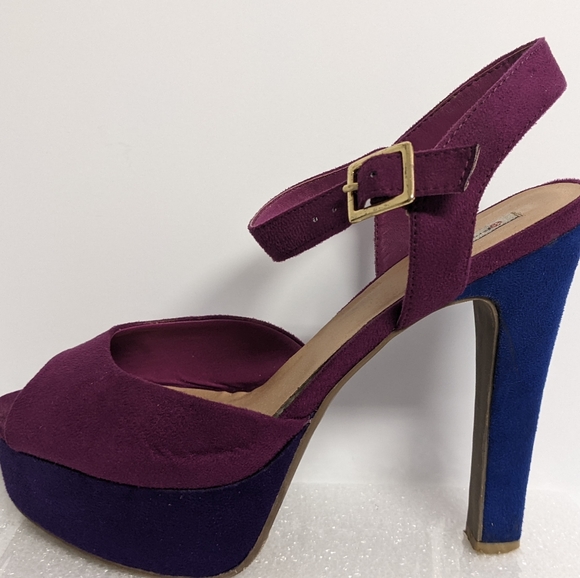 Olsenboye Peep toe Ankle Strap Purple and Blue Stiletto Sandals 8.5 - Picture 5 of 13